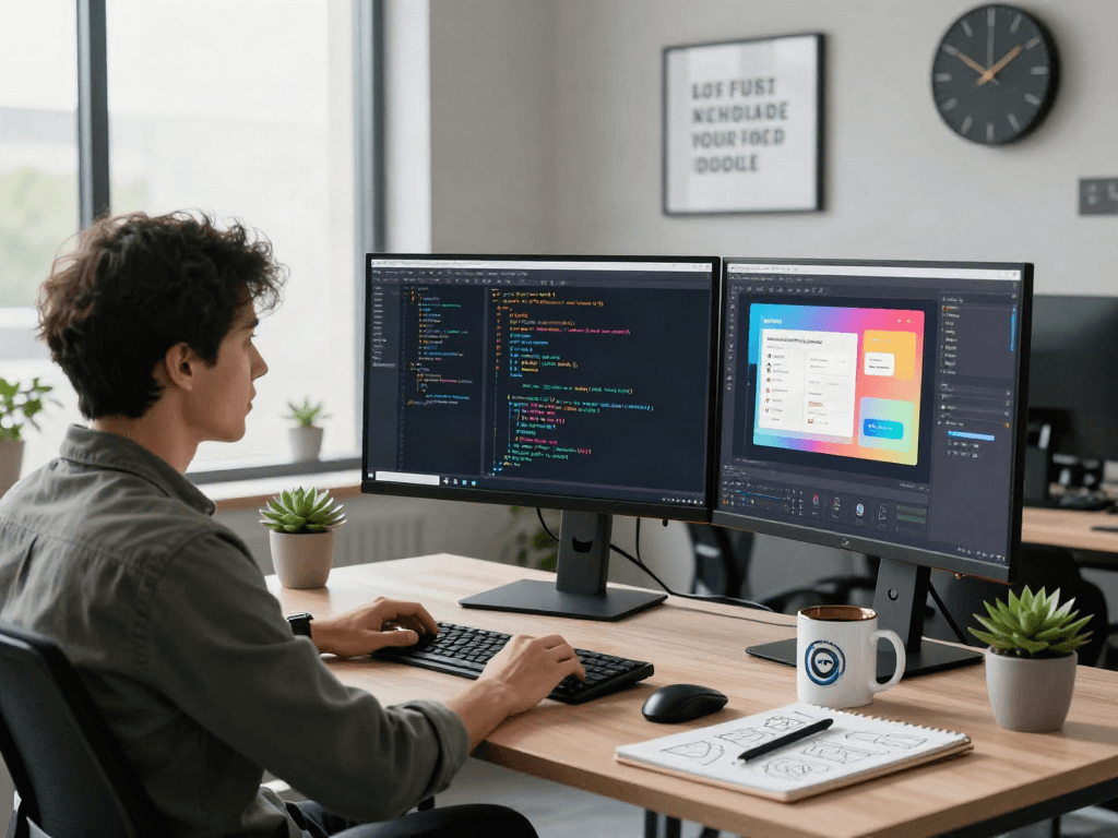 Scène de développeur utilisant Atlas pro dans un bureau moderne.