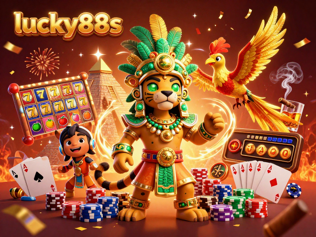 Experience the thrill of lucky88s with vibrant slot reels, exploding confetti, and dynamic casino elements!